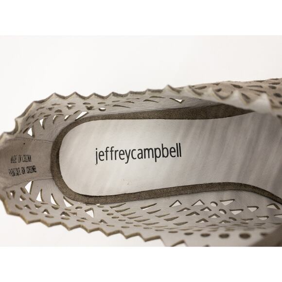 JEFFREY CAMPBELL Espejo Taupe Suede Lace up Square Toe Laser Cut Wedge Sandals 7 - Picture 7 of 8